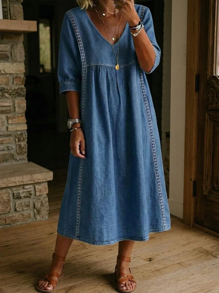 Melissa | Rundhals Langarm Denim Kleid