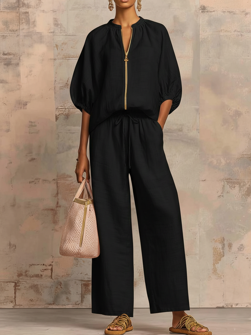 Hailey | Stylisches Gemütliches Shirt Weite Hosen Leinen Baumwolle Zwei-Teile Set