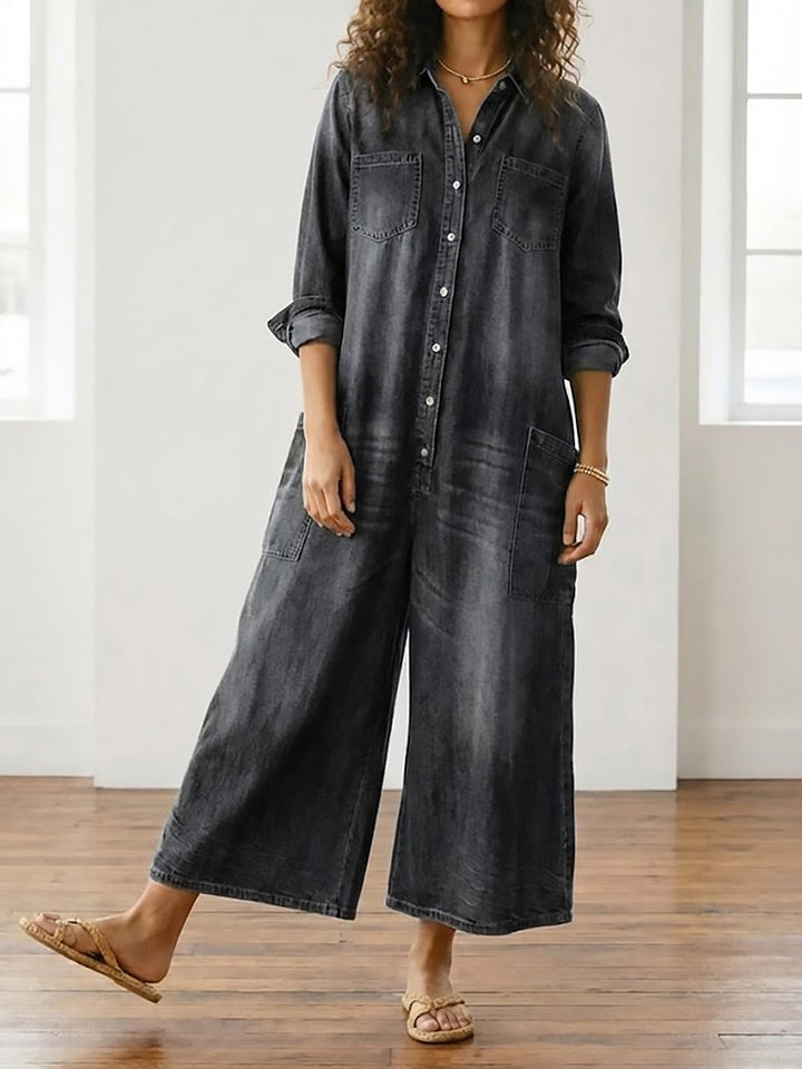 Lorelie | Vintage gewaschener, weicher Baumwoll-Denim-Overall mit Knopfverschluss