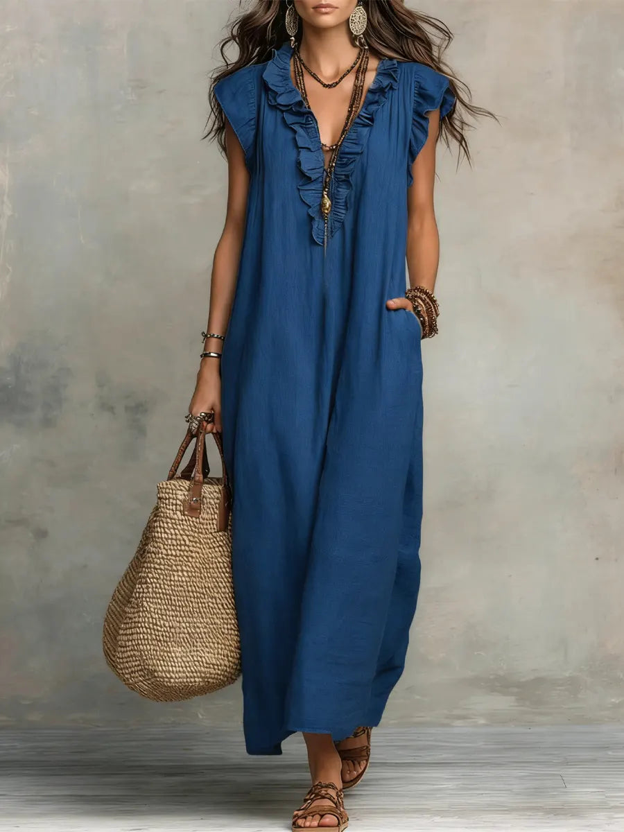 Maeve | Langes Kleid im Boho-Stil aus Leinen und Baumwolle