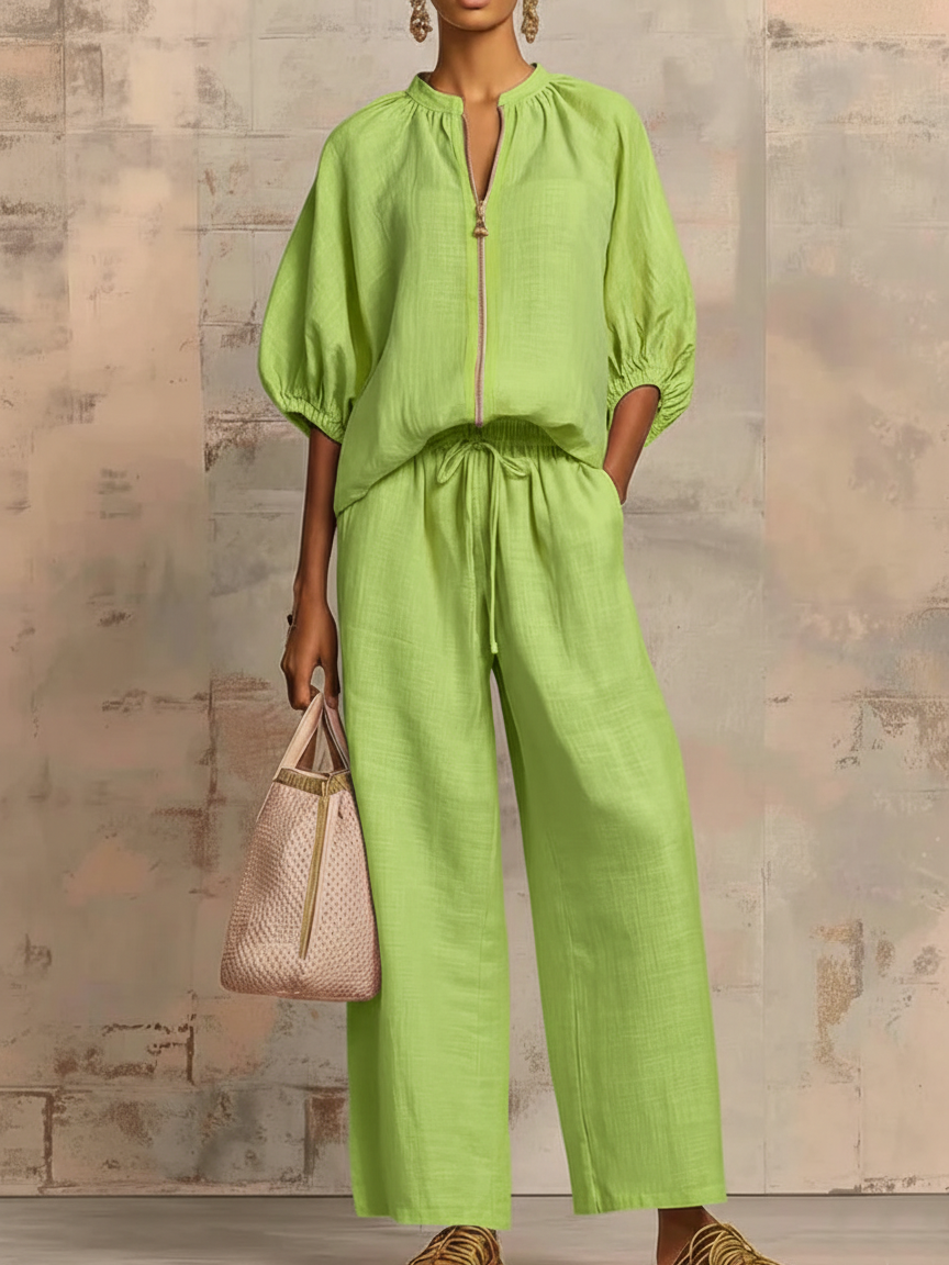 Hailey | Stylisches Gemütliches Shirt Weite Hosen Leinen Baumwolle Zwei-Teile Set