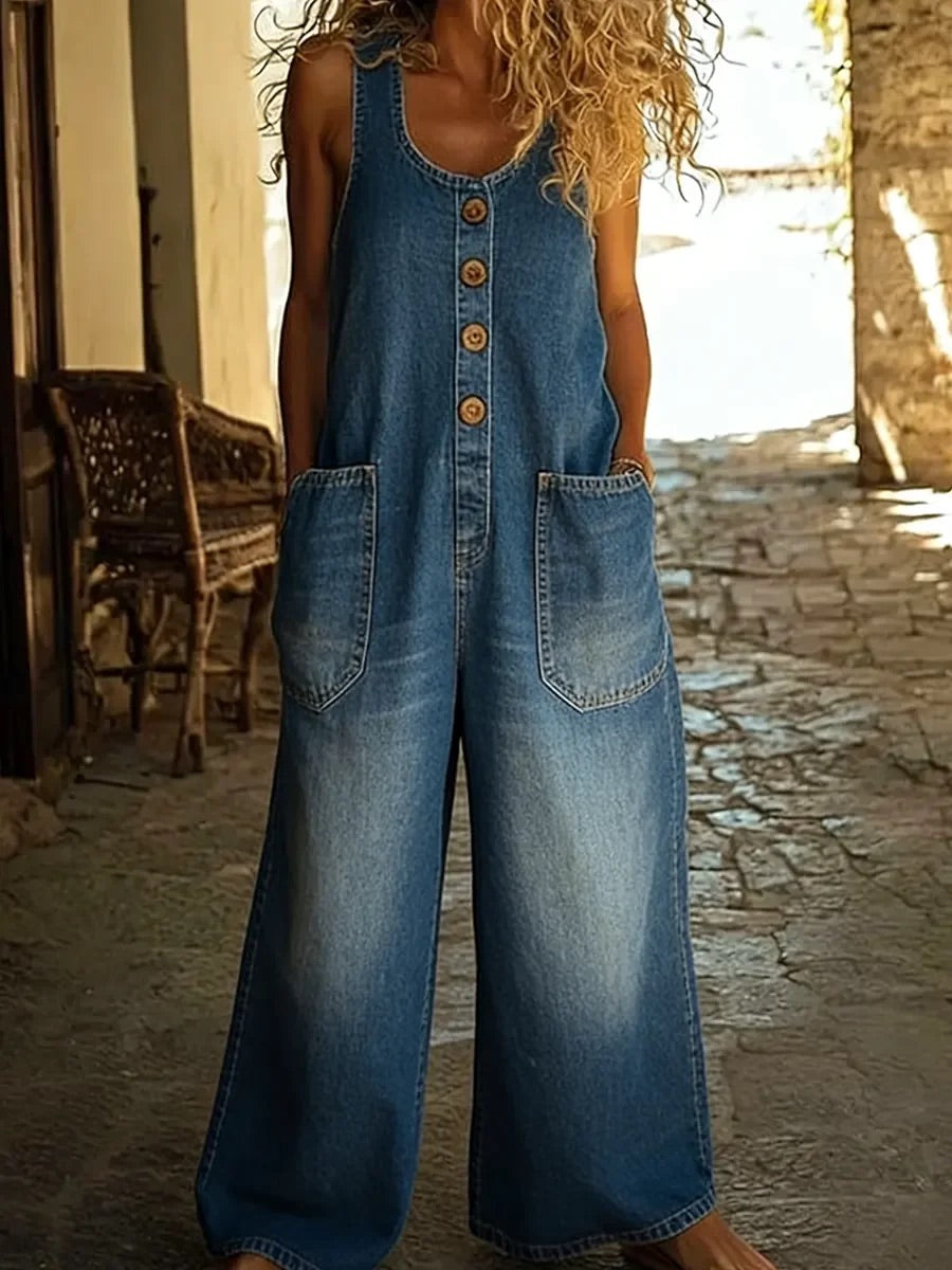 Lorabeth | Vintage gewaschene Baumwoll-Denim-Latzhose