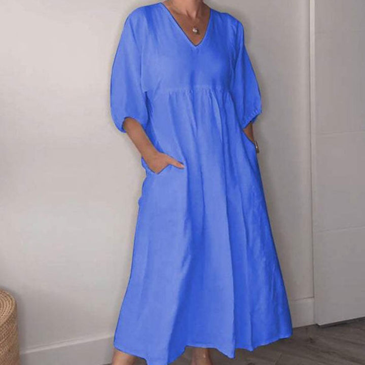 Zandrea | Lockeres Midi-Kleid mit V-Ausschnitt