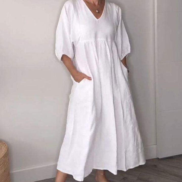 Zandrea | Lockeres Midi-Kleid mit V-Ausschnitt