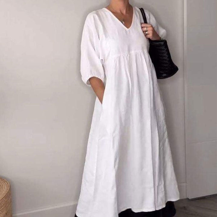 Zandrea | Lockeres Midi-Kleid mit V-Ausschnitt