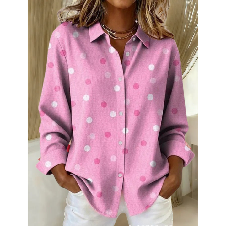 Skylar | Damen Freizeit Retro Pink Polka Dot Bluse