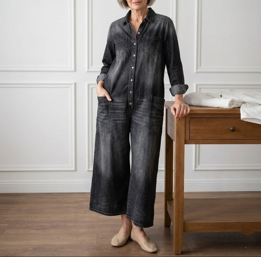Lorelie | Vintage gewaschener, weicher Baumwoll-Denim-Overall mit Knopfverschluss