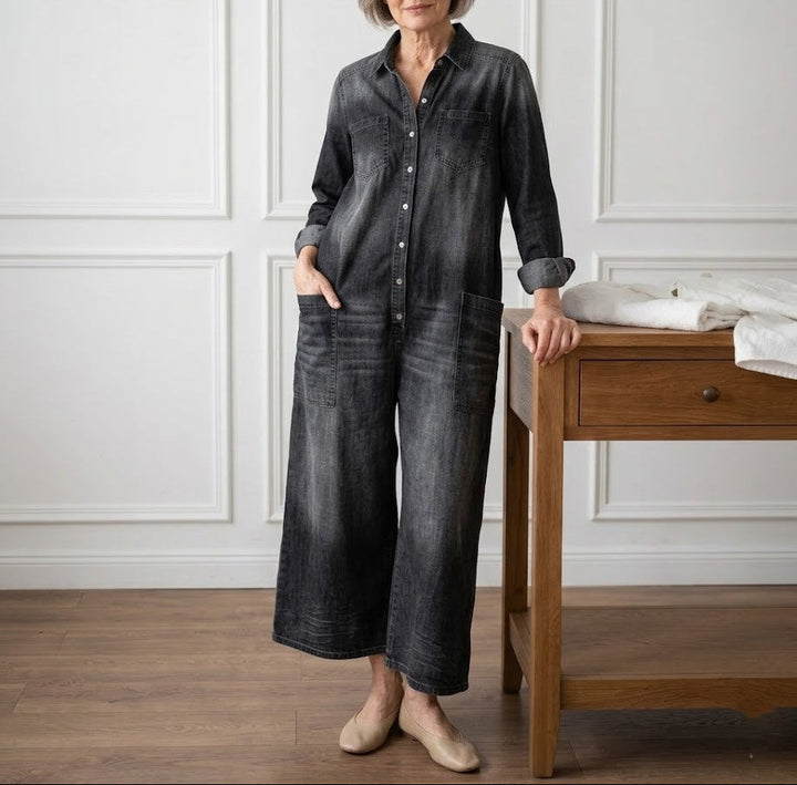 Lorelie | Vintage gewaschener, weicher Baumwoll-Denim-Overall mit Knopfverschluss