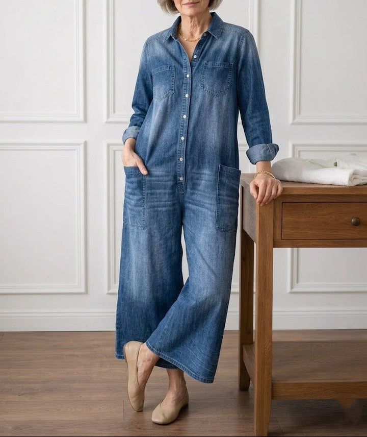 Lorelie | Vintage gewaschener, weicher Baumwoll-Denim-Overall mit Knopfverschluss